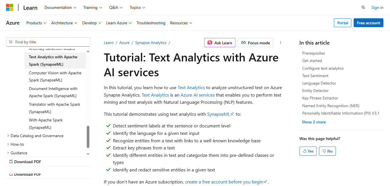 Microsoft Azure Text Analytics